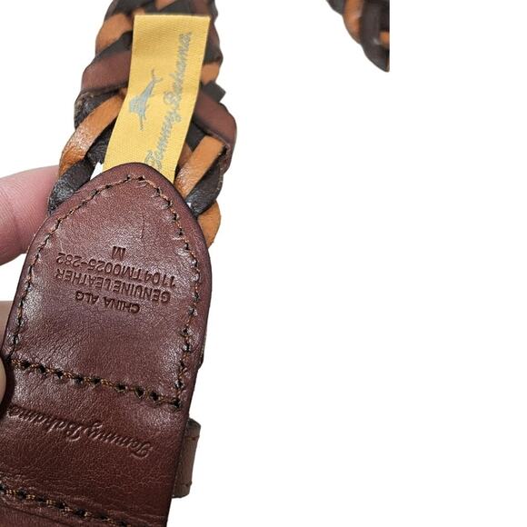 Tommy Bahama M Brown Leather Woven Braided Classic Golf Preppy Career Staple - Picture 2 of 3